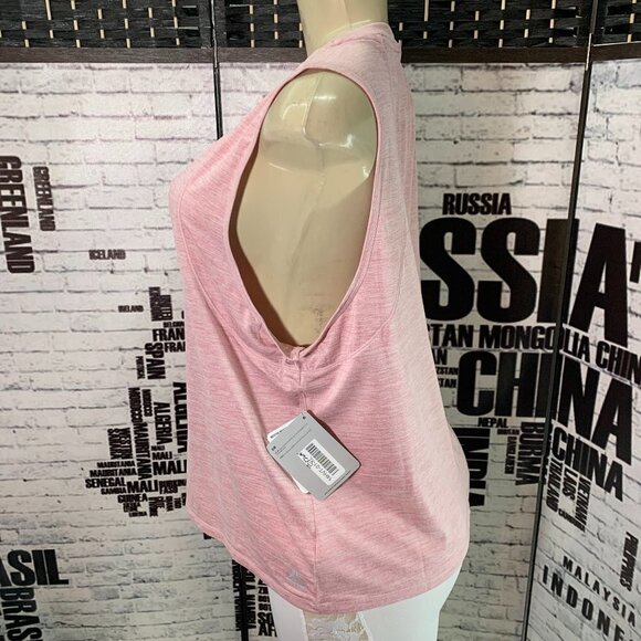 Reebok L Zephyr Pink Heather Crew Neck Back Cut-Out Moisture Wicking Muscle Tee - Picture 5 of 6